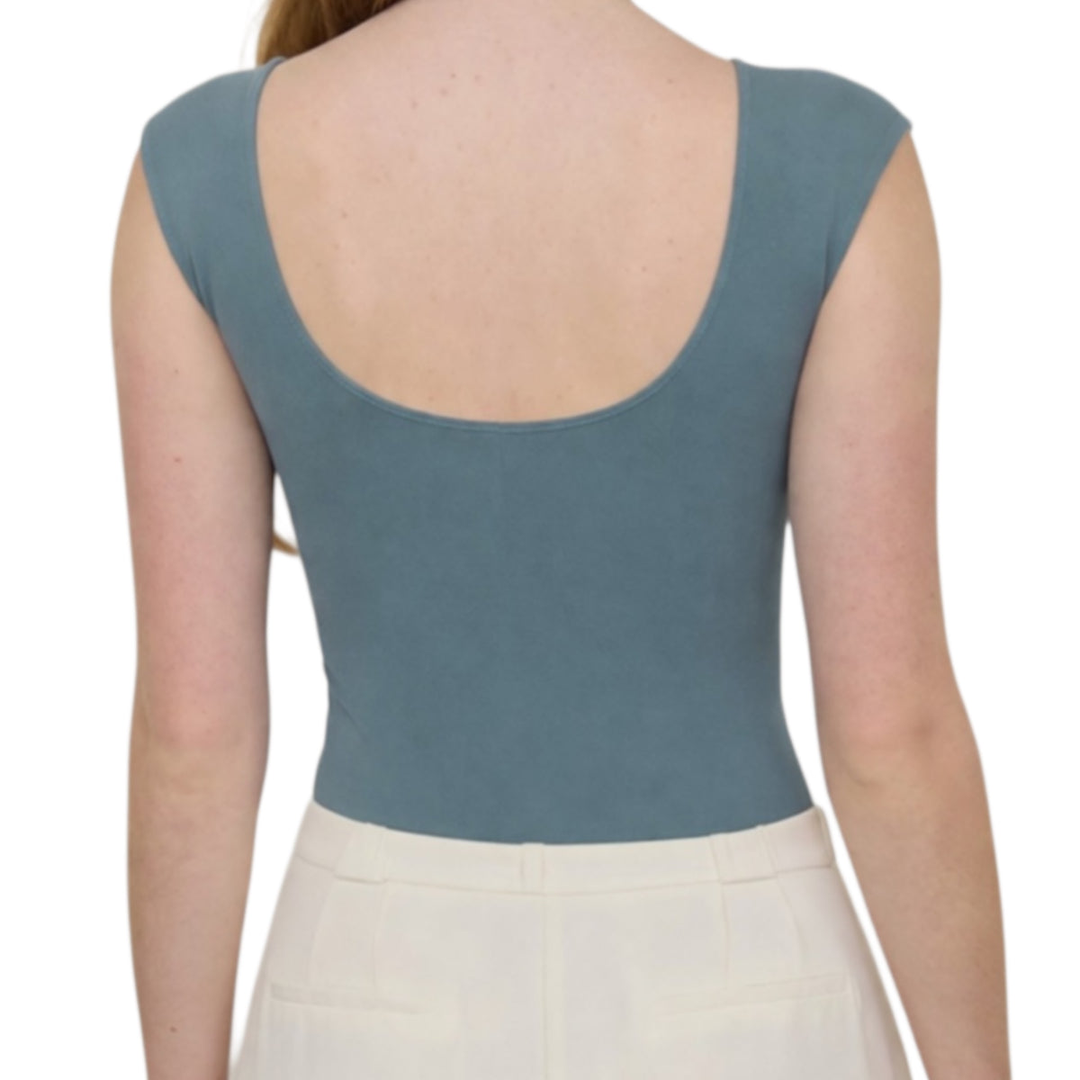 Dusty Teal Scoop Neck Short Sleeve Knit Bodysuit
