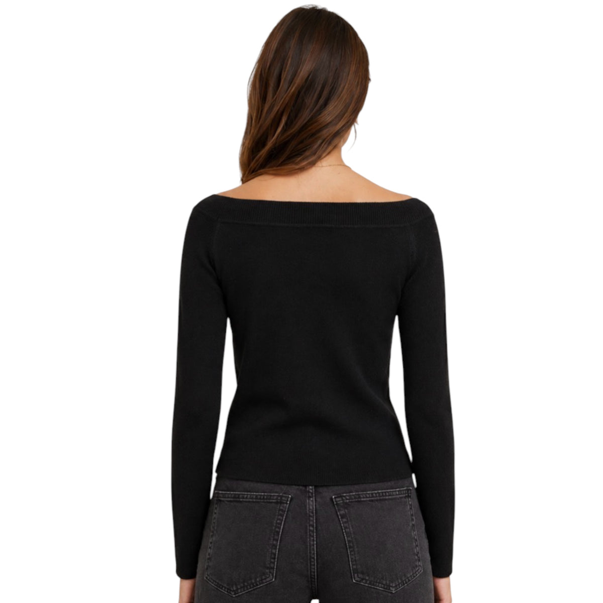 Black Off The Shoulder Sweater with Ribbed Neckline