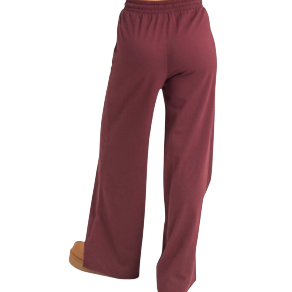 Dark Cherry Cotton Wide Leg Pants