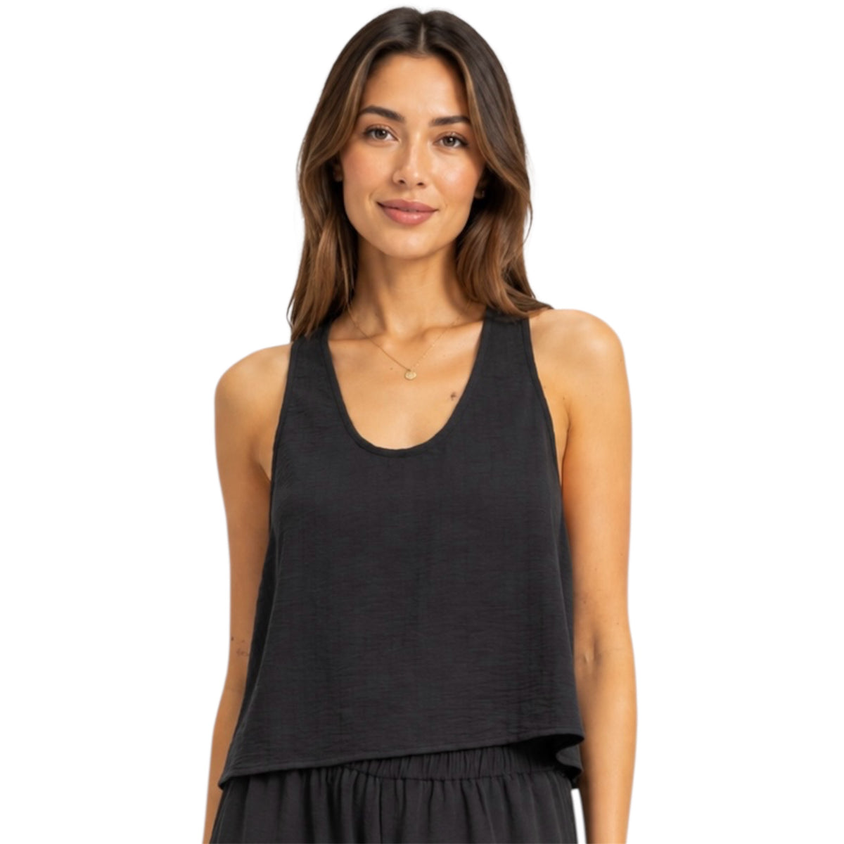 Black Flowy Scoop Neck Tank