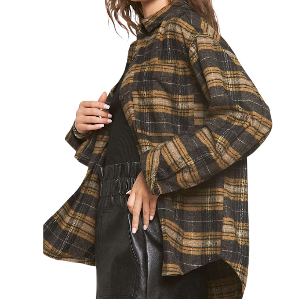 Mustard Button Down Plaid Shacket