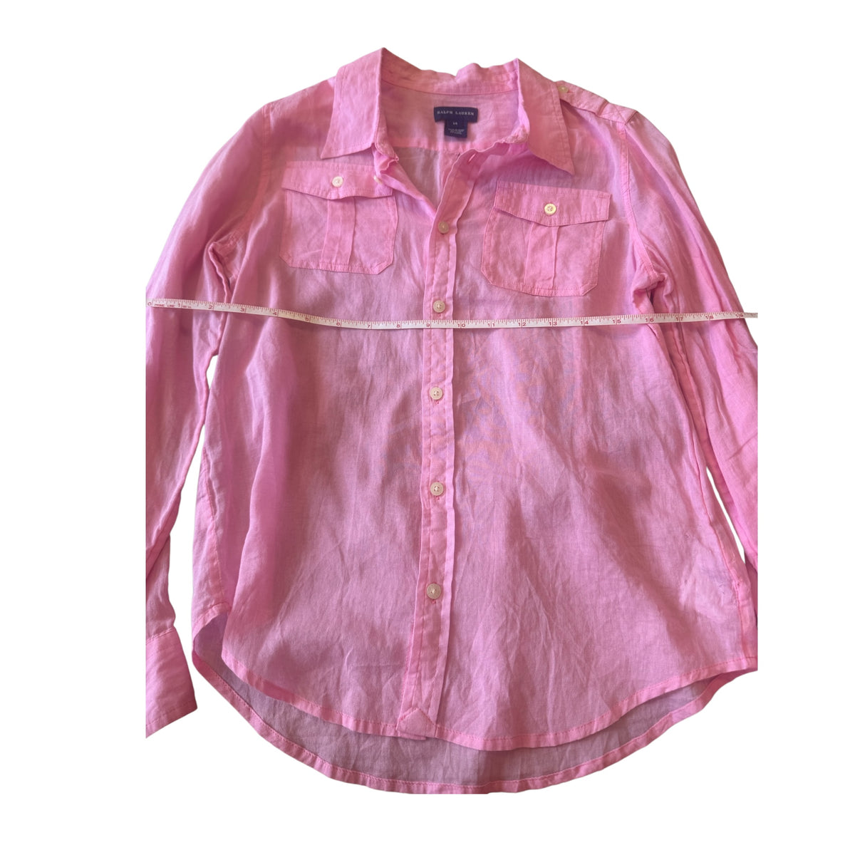 Pink Sheer Button Up Top Size 14/XS -RF