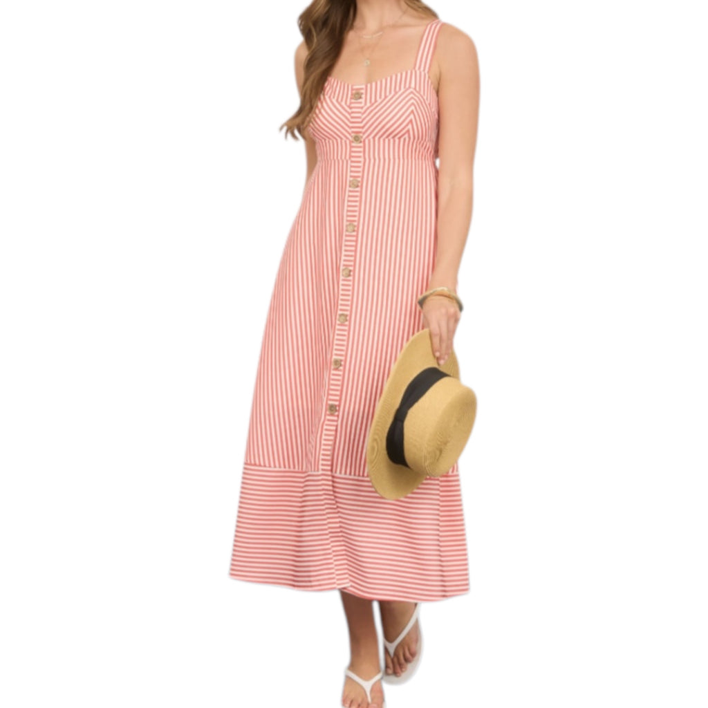Red Striped Sweetheart Midi Dress