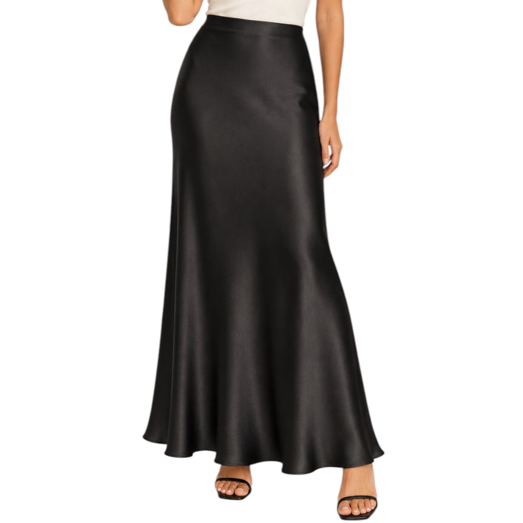Black Satin Midi Skirt