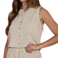 Mocha Stripe Sleeveless Button Down Top
