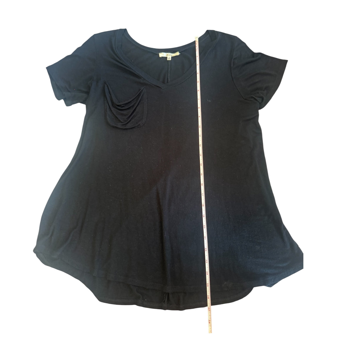 Andrea By Unit Black Basic Tee with Chest Pocket Size S-RF