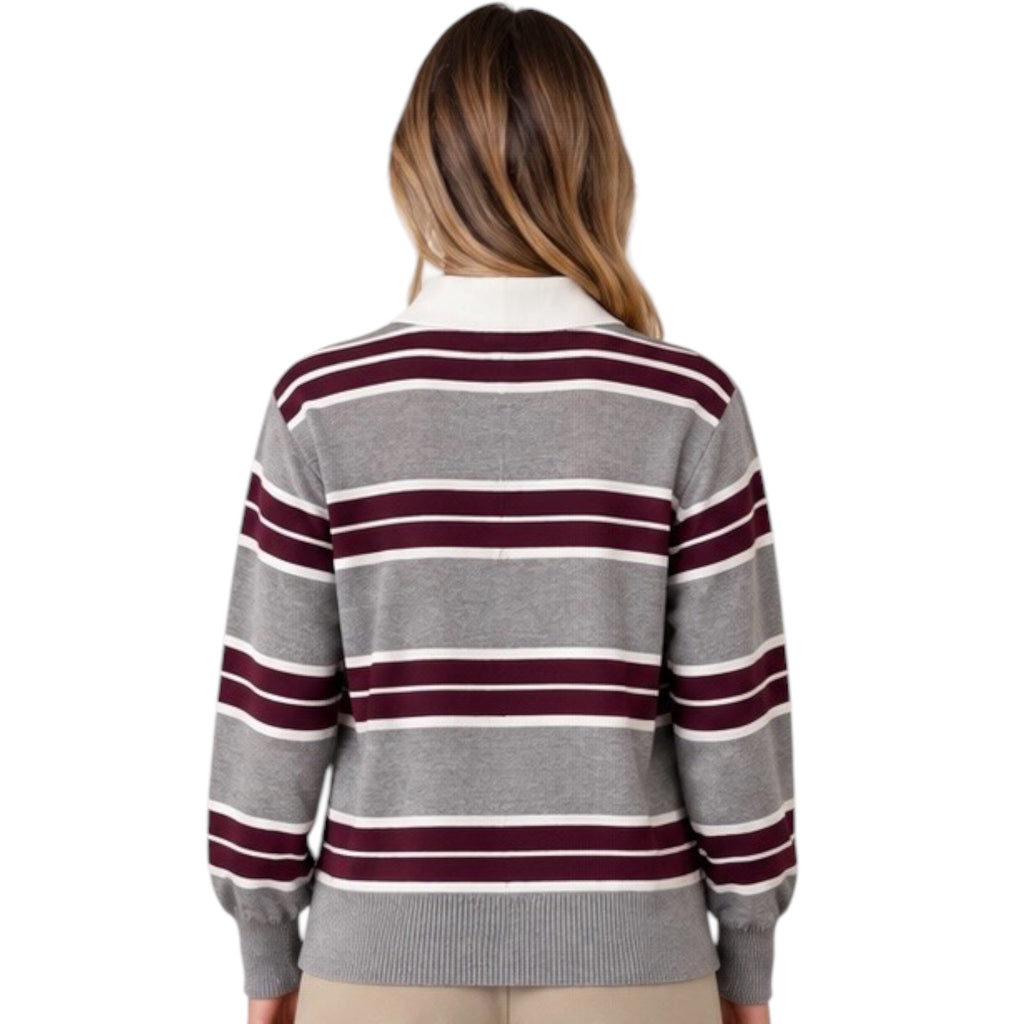 Heather Grey Stripe Collared Sweater