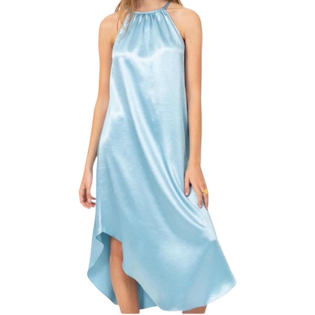 Dolphin Blue Halter Neck Asymmetrical Maxi Dress