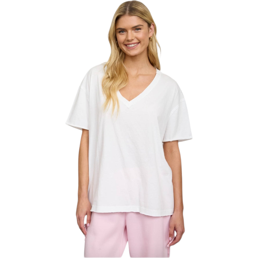 White Washed Relaxed V-Neck Knit Top