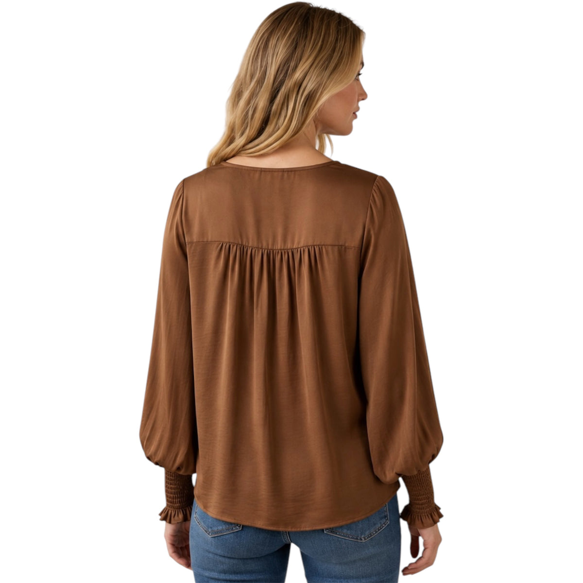 Solid Washed Satin and Shirring Top