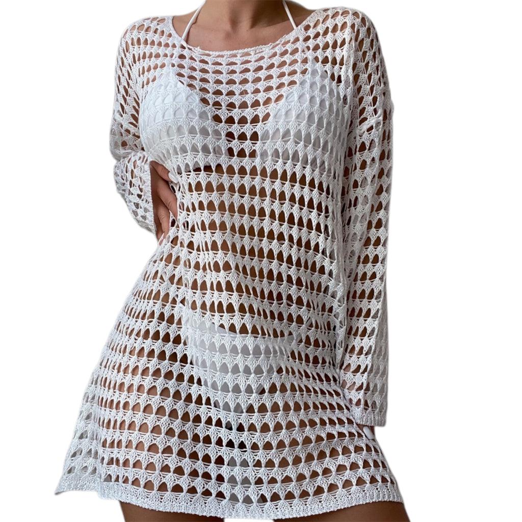 White Knitted Cover Up-Front View 