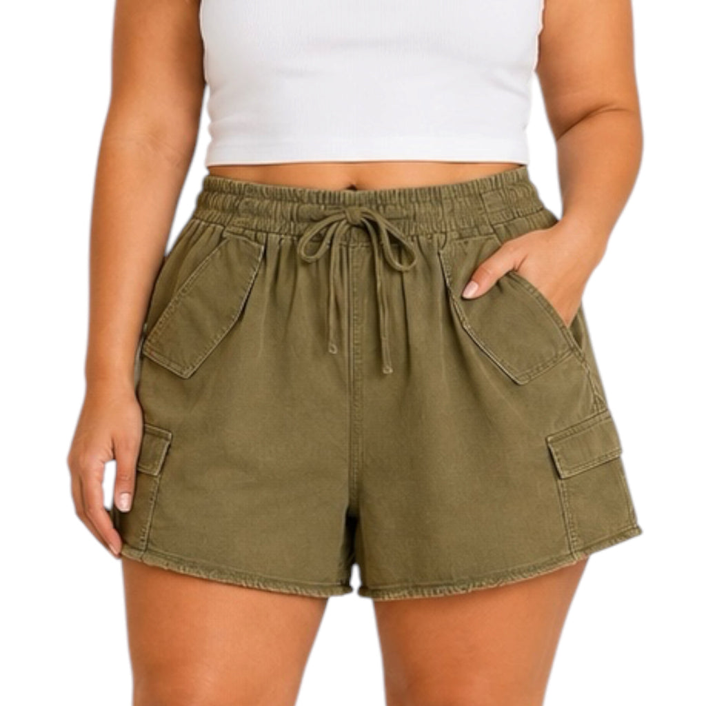 Curvy Olive Cargo Shorts