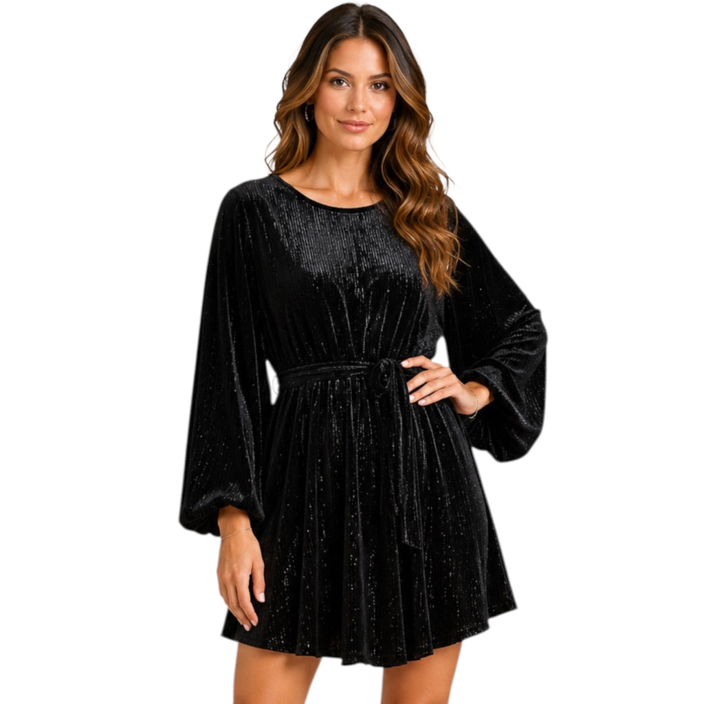 Black Velvet Tie Front Dress