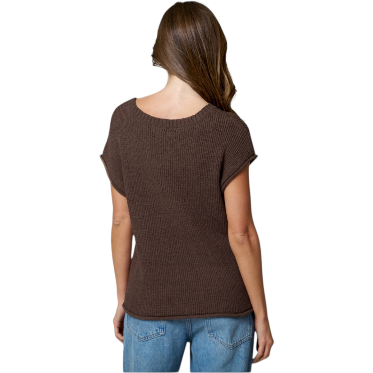 Chocolate Brown Relaxed Cap Sleeve Sweater Top