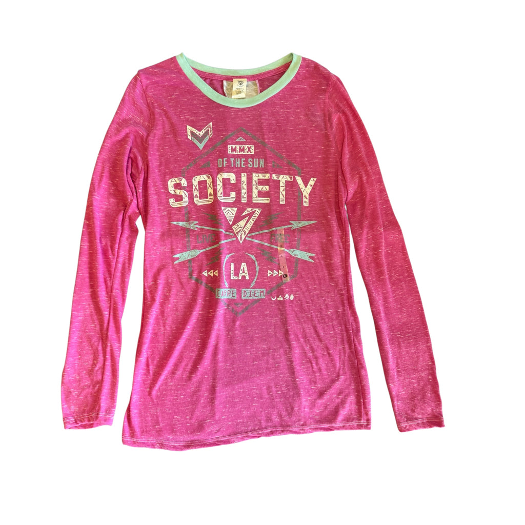 Society Pink Drop Top Long Sleeve Crew Top Size Large-RF
