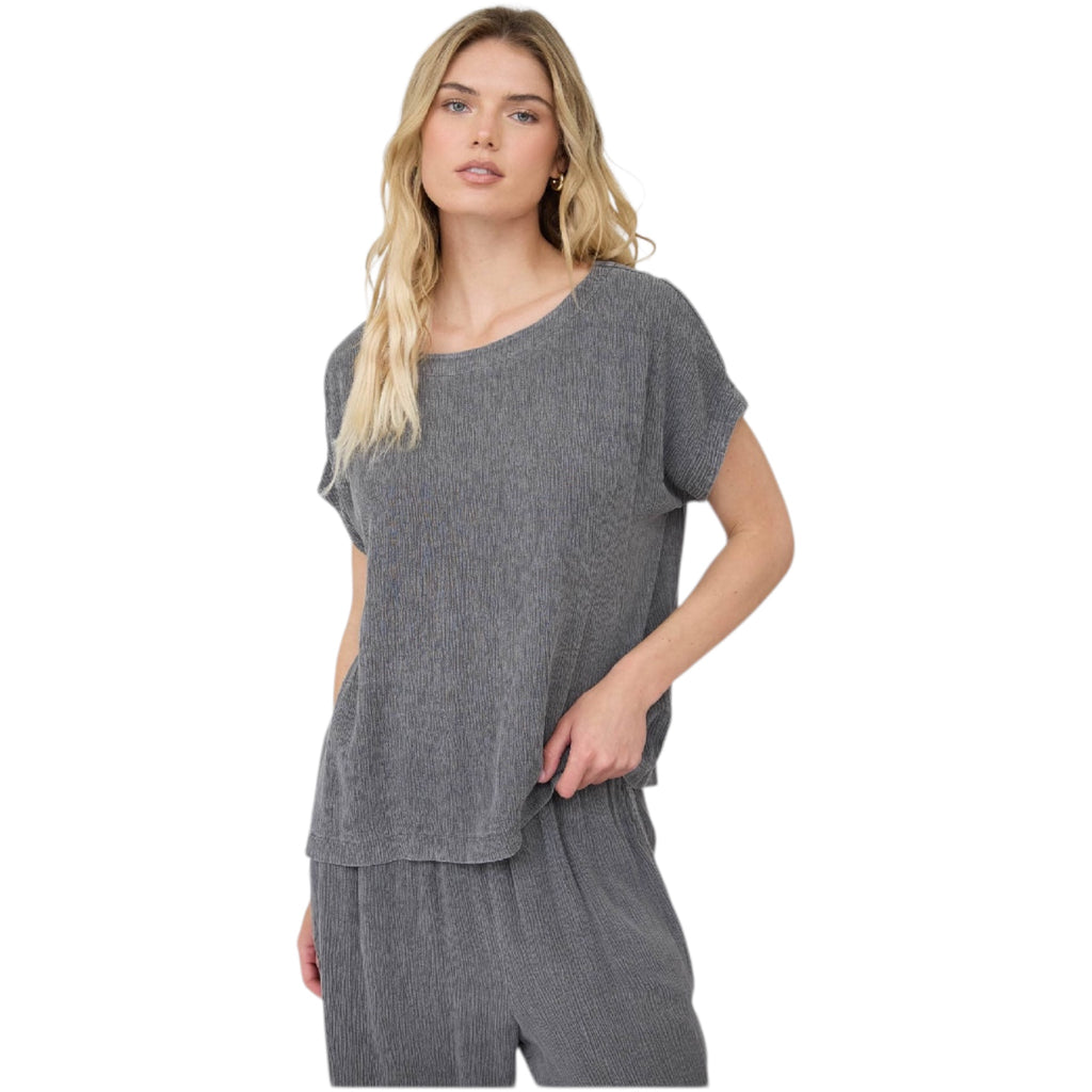 Charcoal Crinkle Relaxed Short Sleeve Top