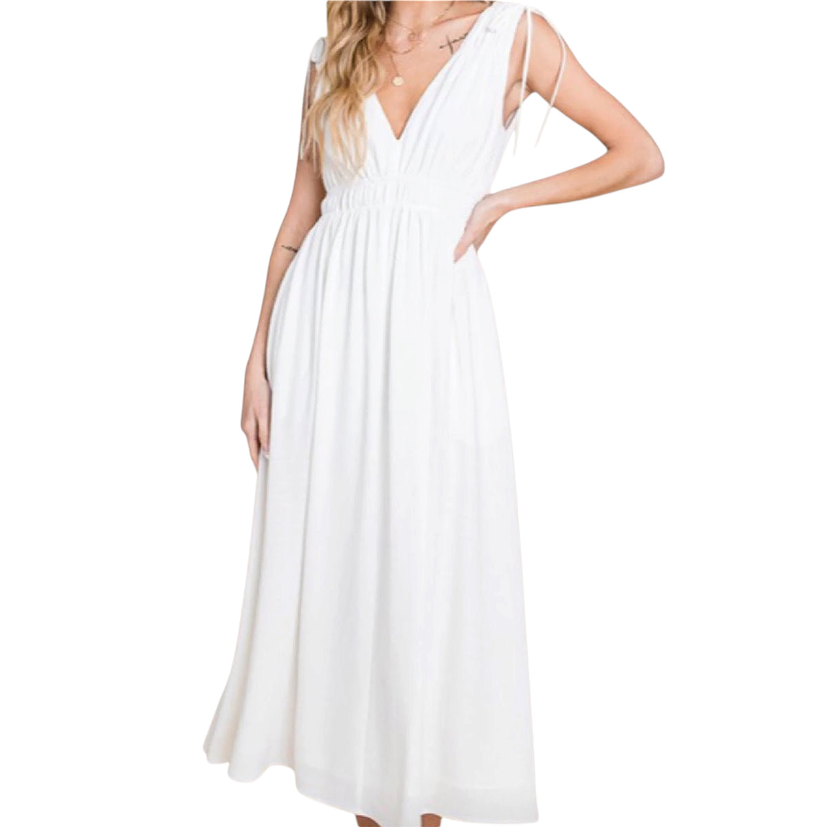 Snow White Texture Woven Midi Flare Dress with Pockets