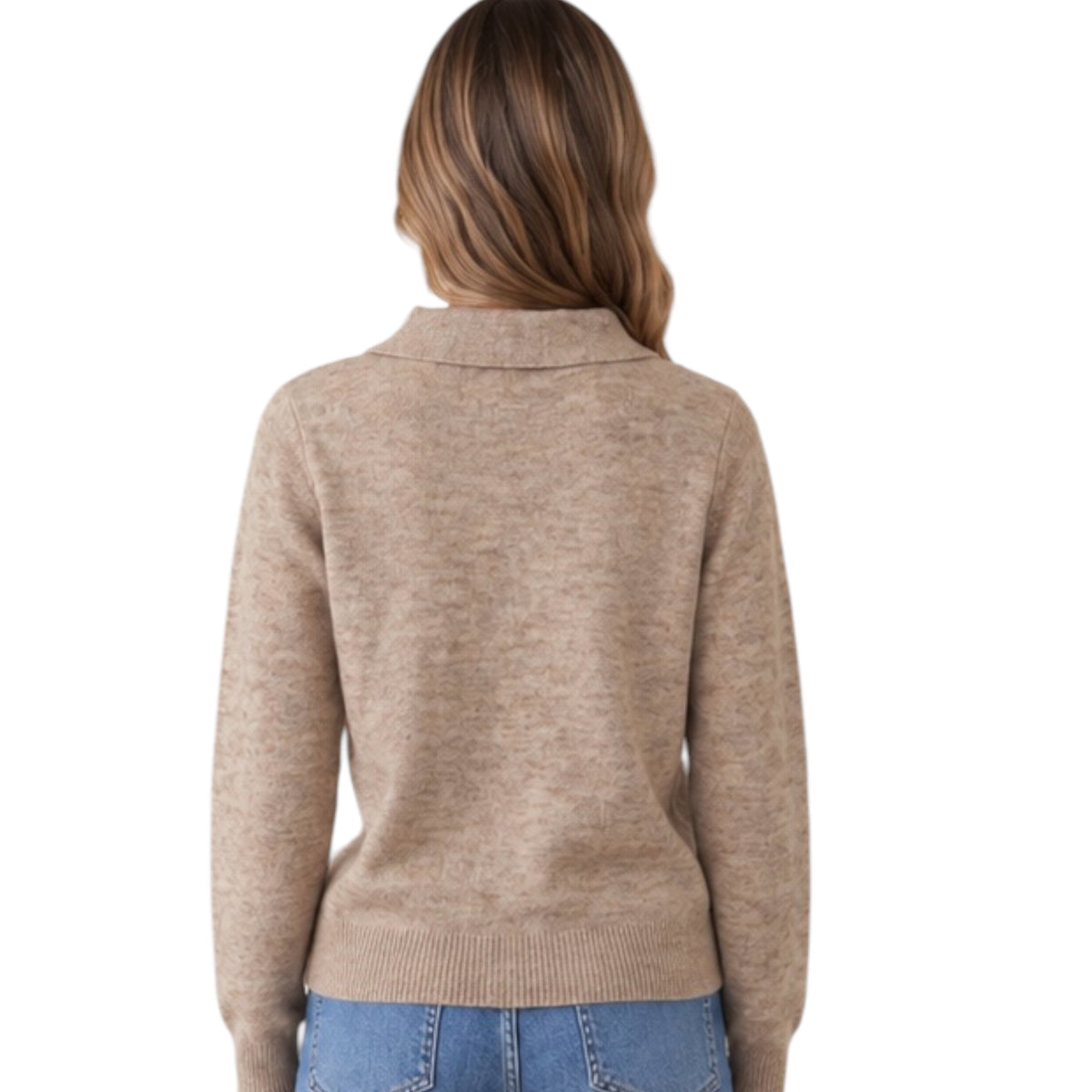 Mocha Solid Polo Sweater Top