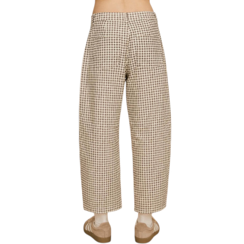 Taupe Gingham Barrel Pants  GINGHAM BARREL PANTS
