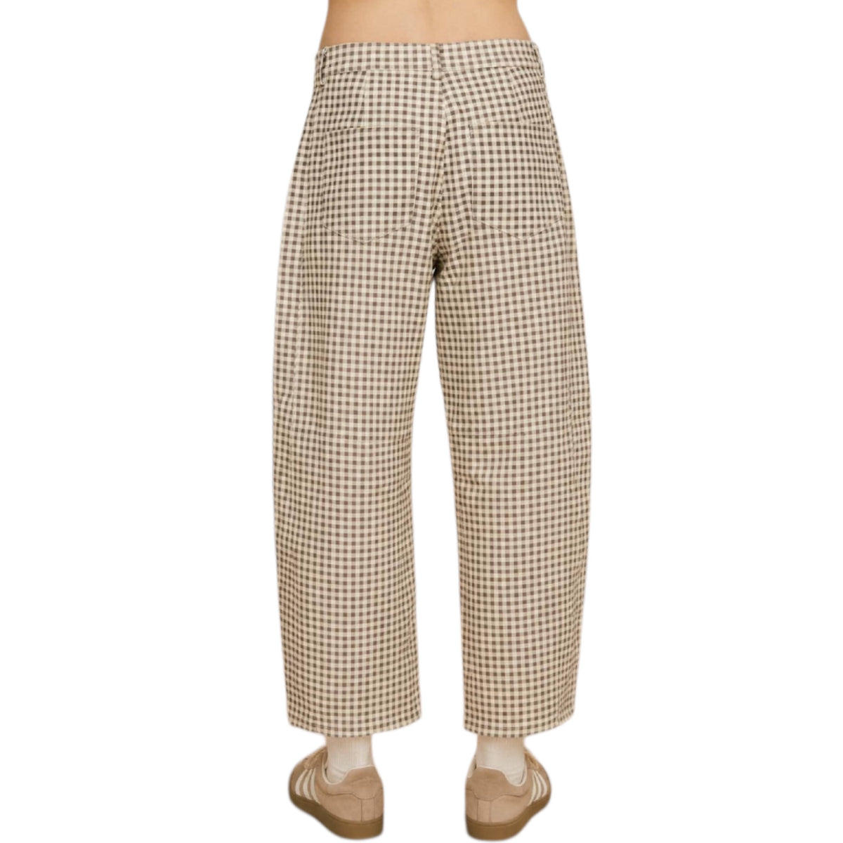 Taupe Gingham Barrel Pants  GINGHAM BARREL PANTS