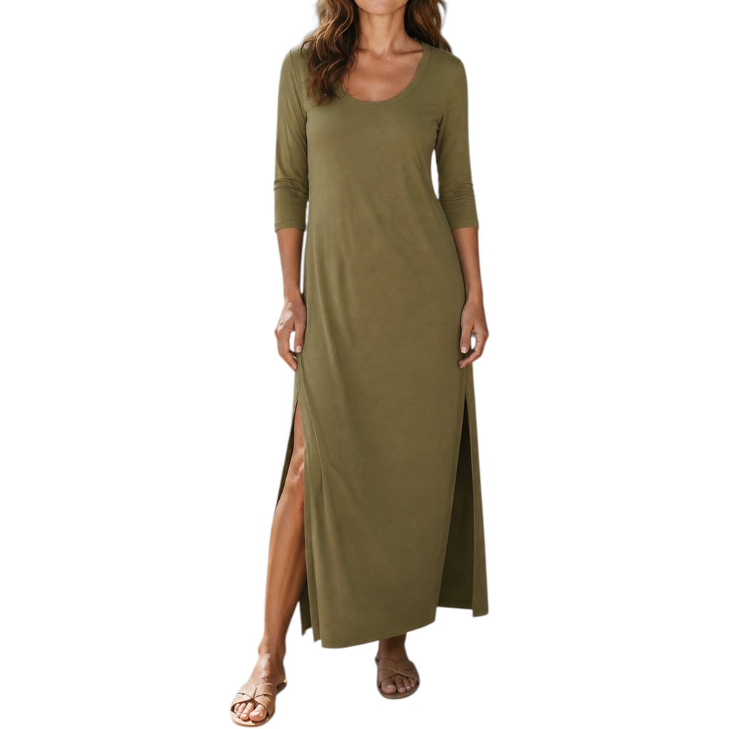 Camryn Scoop Neck Dress with Side Slits & Pockets