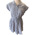 Japna Dusty Blue & White Striped Button Front Mini Dress Size M - RF