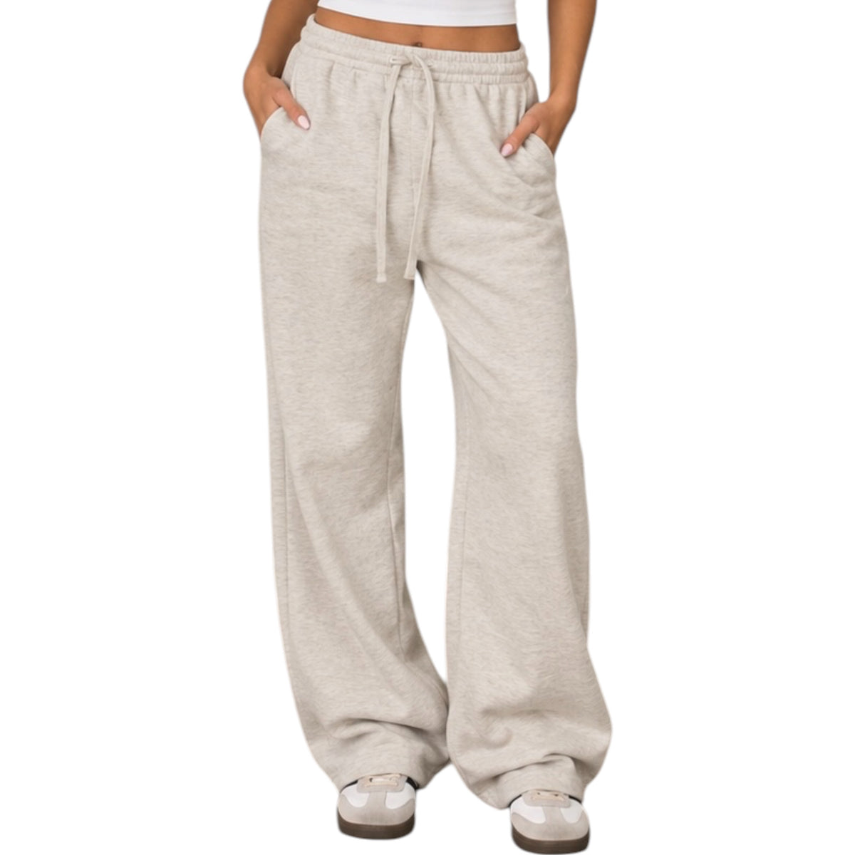 White Melange Relaxed Wide Leg Sweatpants