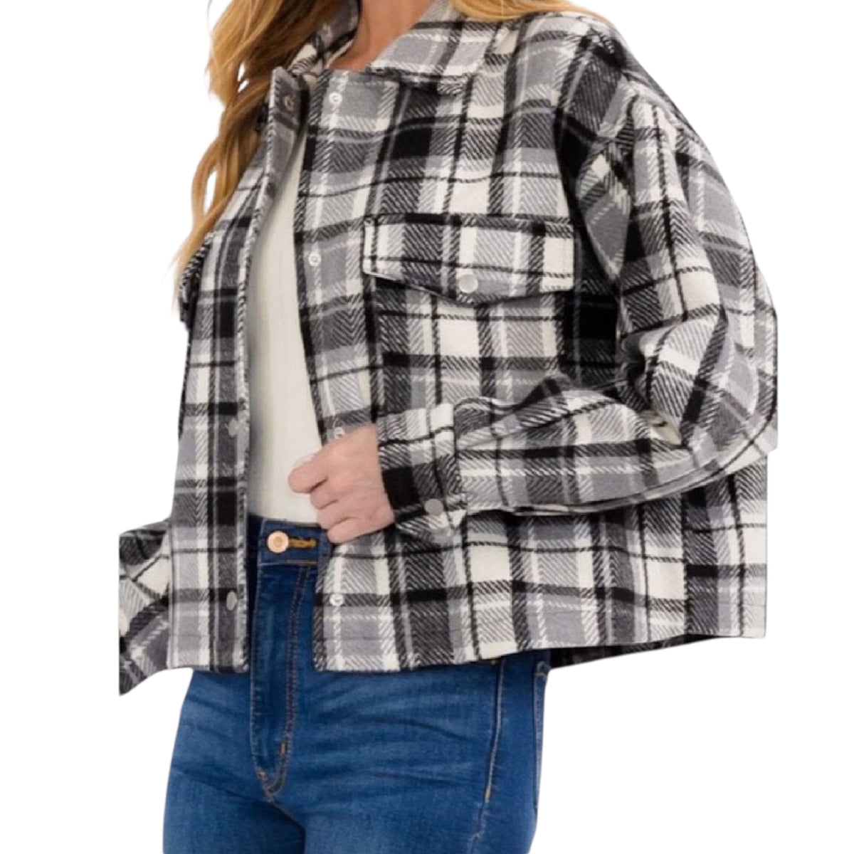 Black Plaid Cropped Jacket