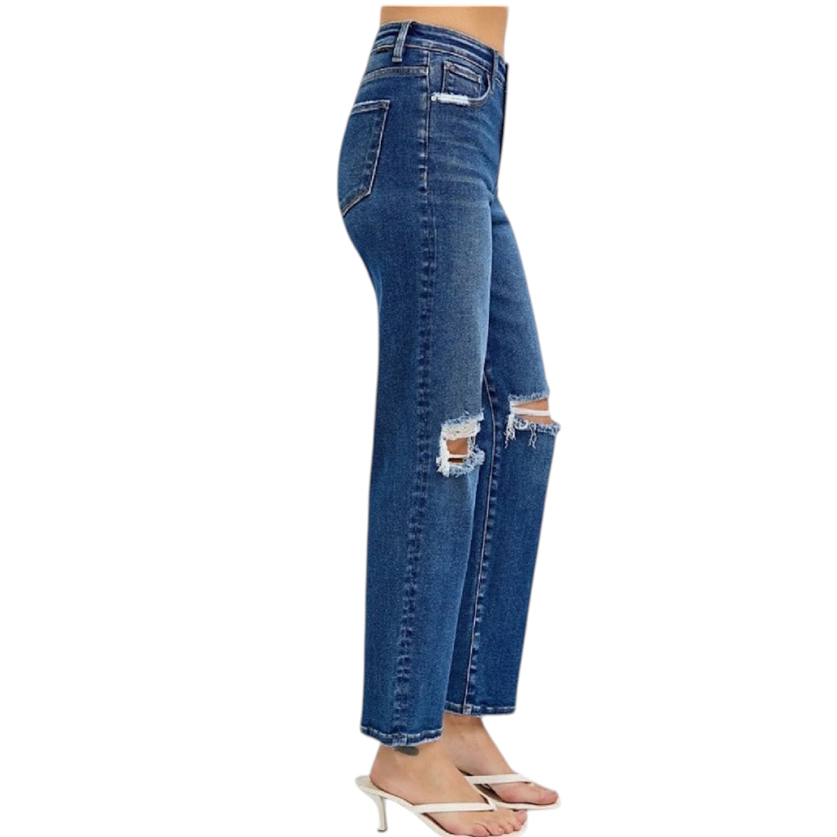 RISEN PGA21029 DK Tummy Control H/R Crop Girlfriend Jeans