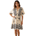 Cream Split Neck Boho Mini Dress 