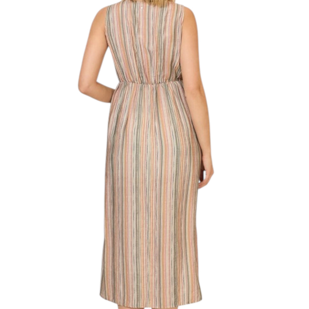 Multi Striped Midi Dress with Knot Front Detail