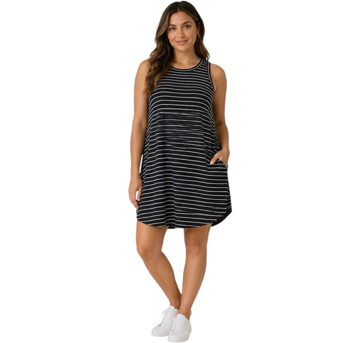 Round Neck Sleeveless Dress With Pockets