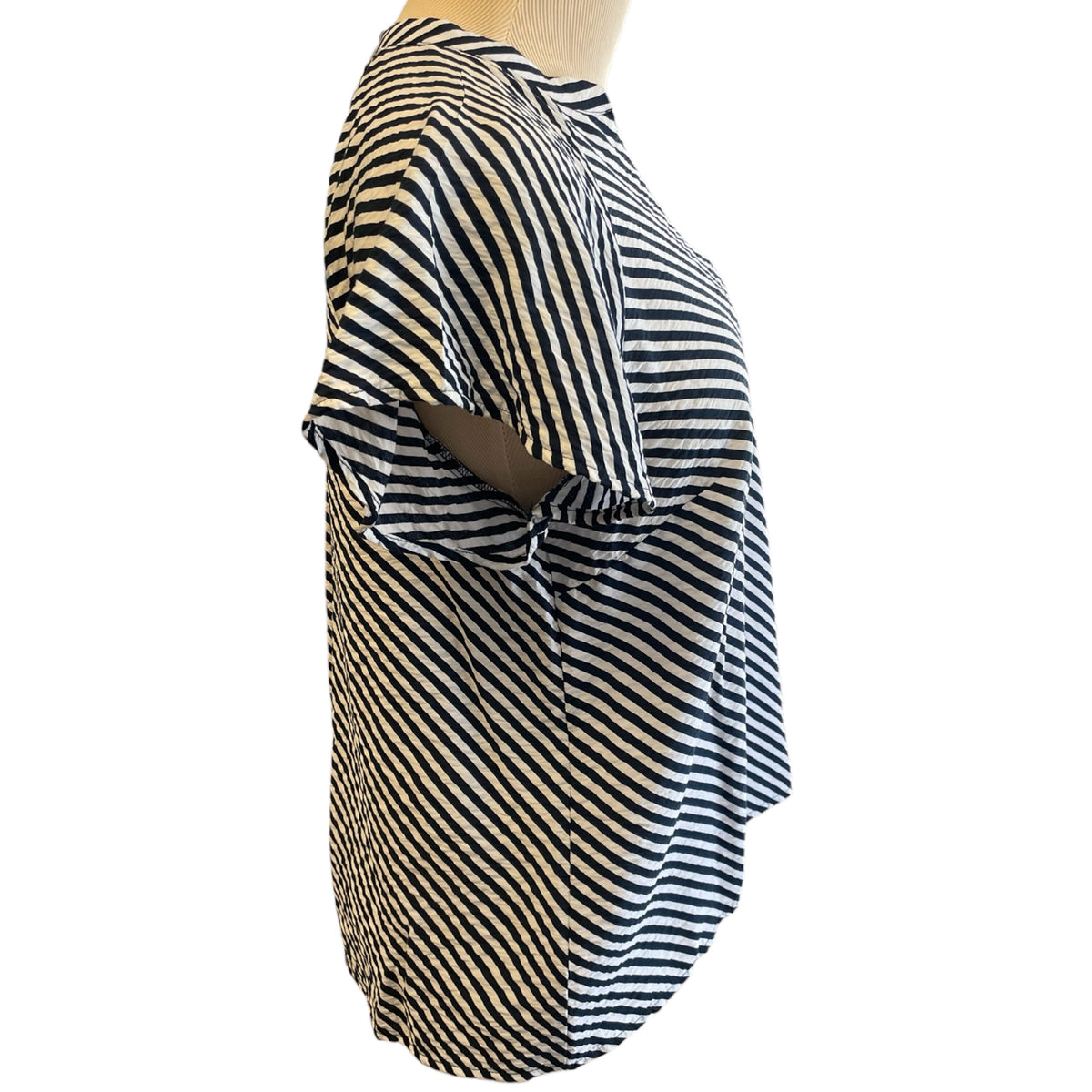 Liz Claiborne Navy & White Striped Button Front Blouse Size S - RF