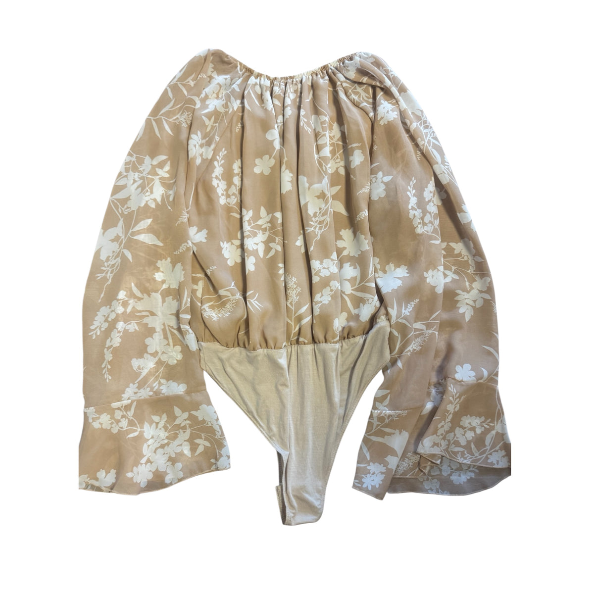 Peach Love California Tan Floral V-Neck Bodysuit Size Small - RF