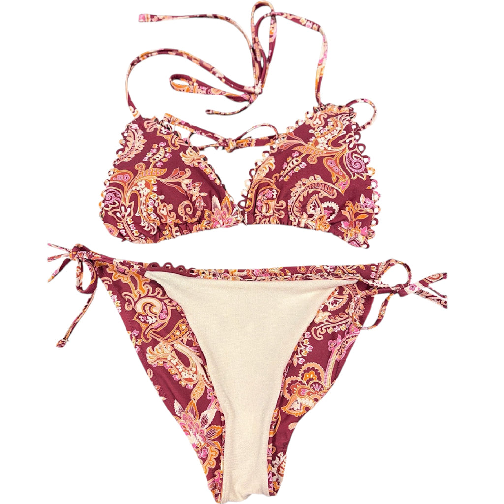 Nanette Lepore Burgundy Floral Two-Piece Bikini Size 8-RF