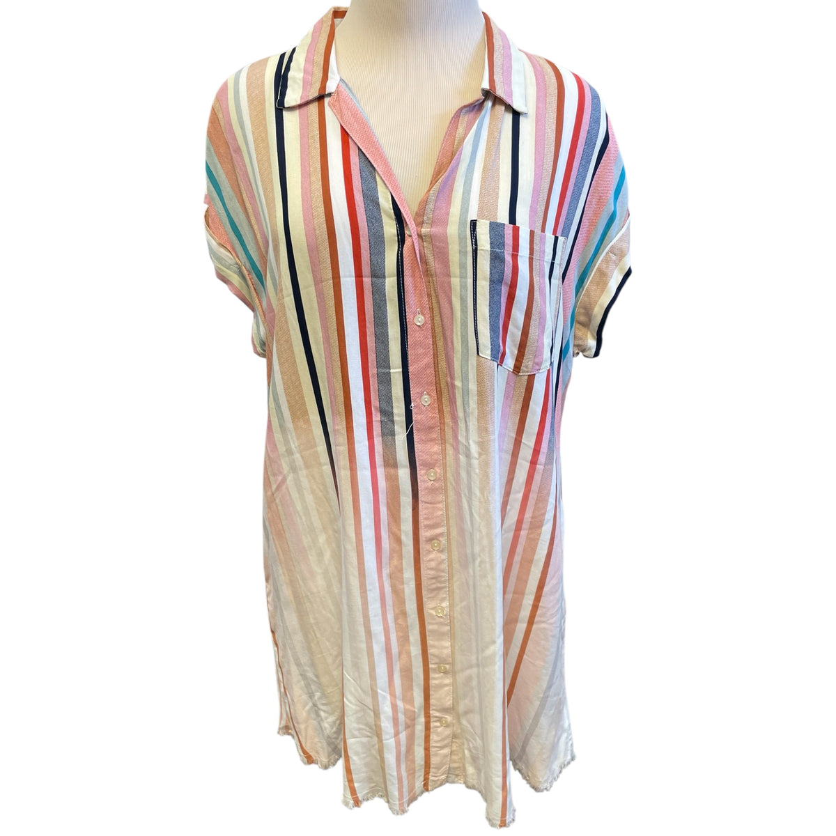 Umgee Multi-Colored Striped Shirt Dress Size S - RF