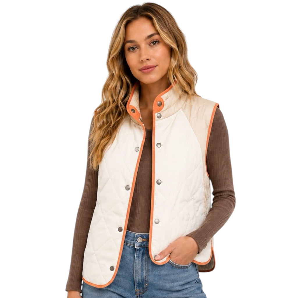 Ivory Color Block Padded Vest