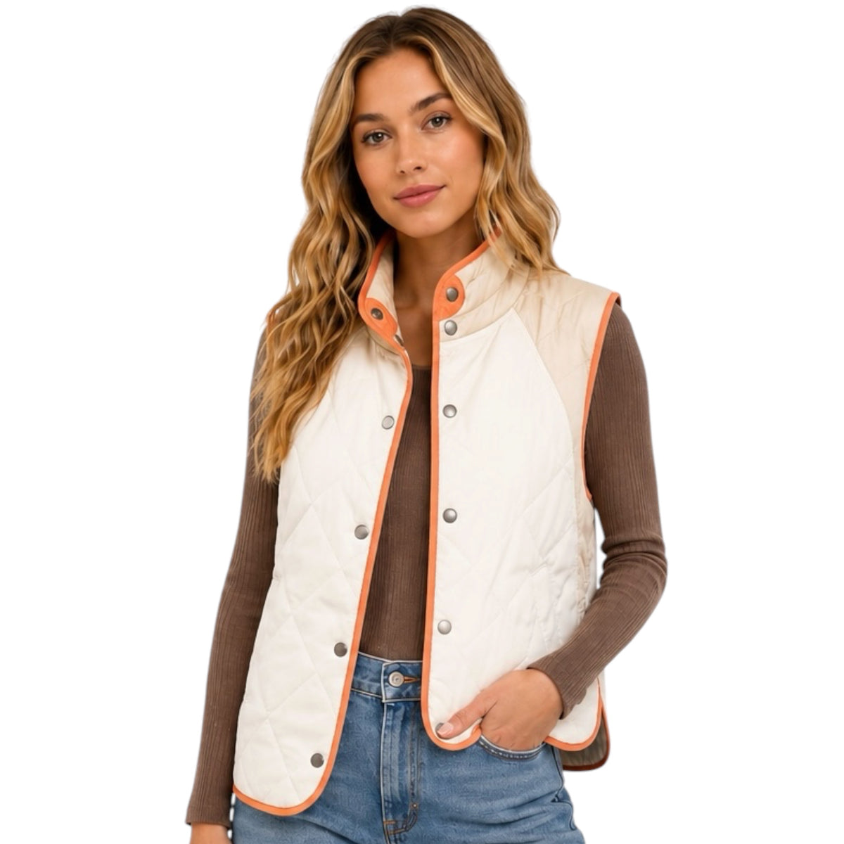 Ivory Color Block Padded Vest