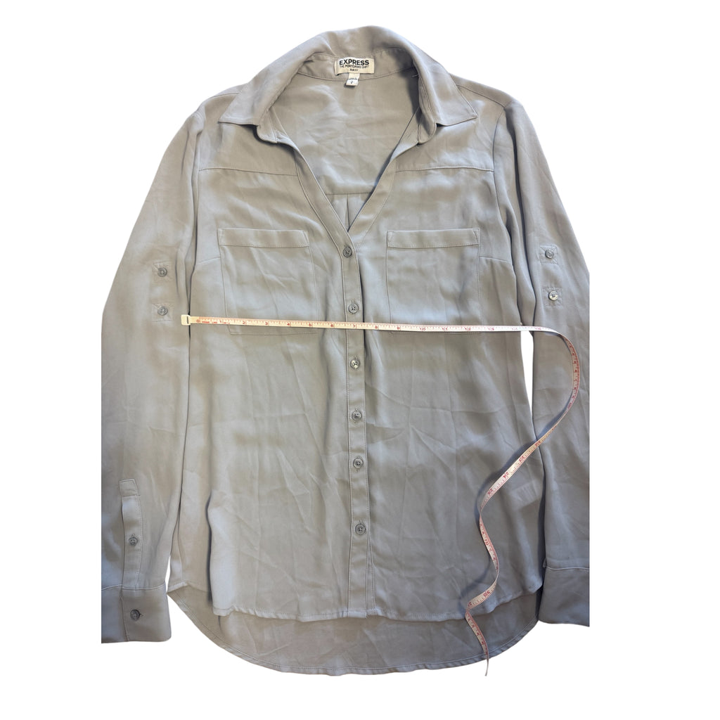 Express Light Gray Long Sleeve Button-Up Shirt Size Small - RF