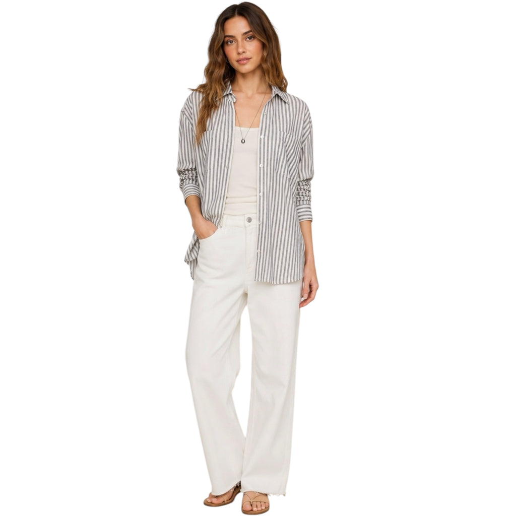 Z Supply Reese Button Up Stripe Top Eclipse
