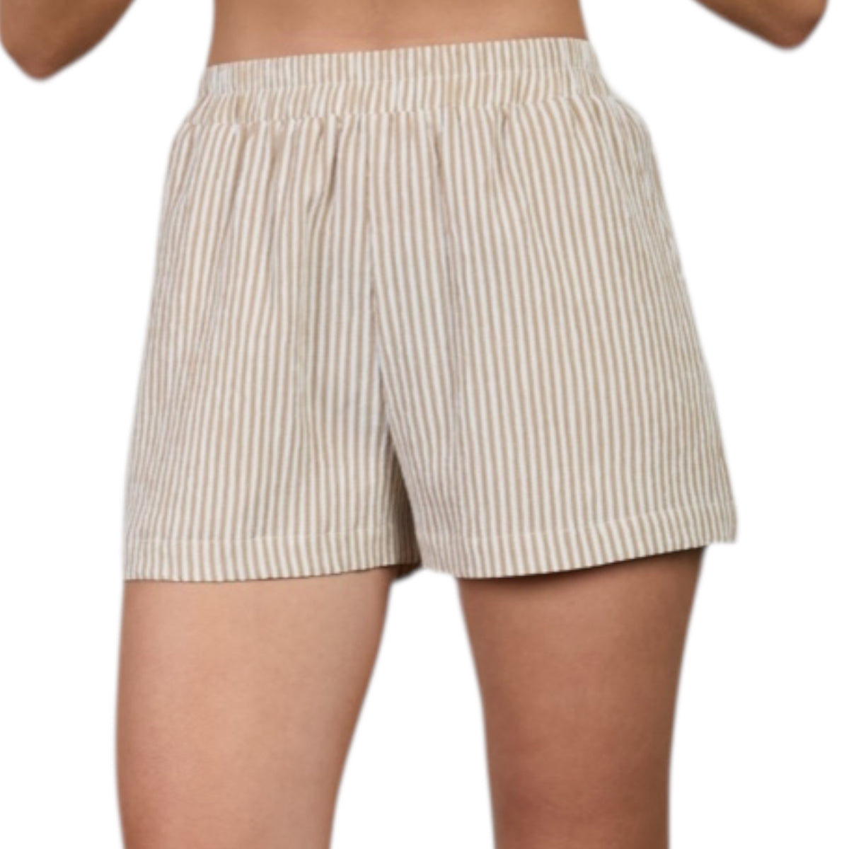 Mocha Stripe Elastic Waist Mini Shorts