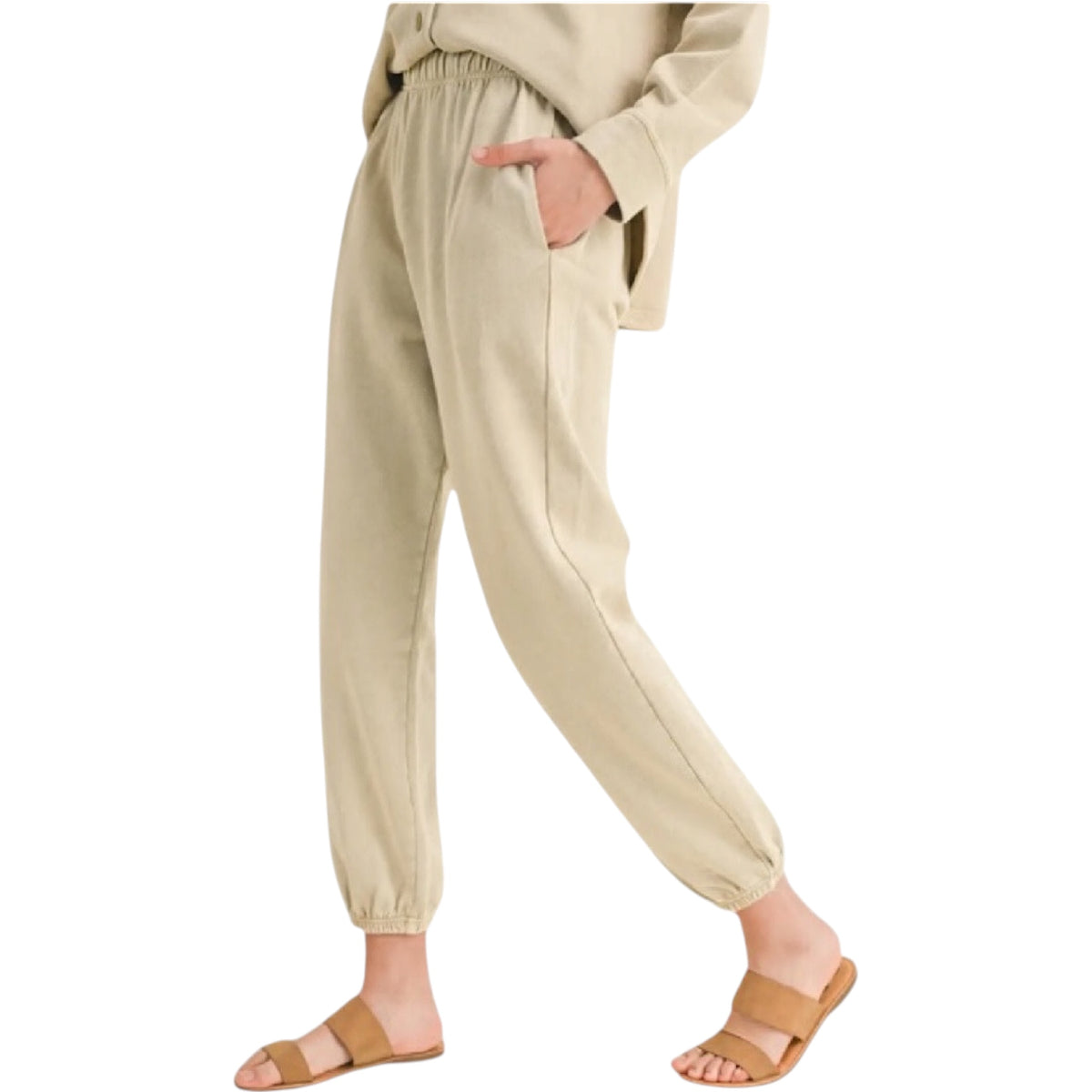 Dye and Washed Cotton Beige Sweatpant/Jogger