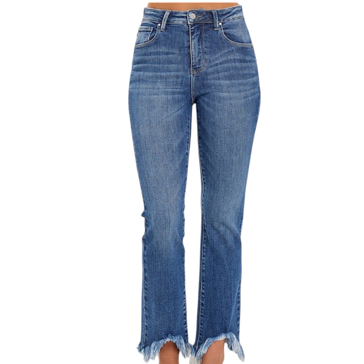 RISEN RDP5599 Medium H/R Fray Hem Ankle Bootcut Jeans