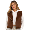 Dark Oak Brown Faux Suede Fur Crop Vest
