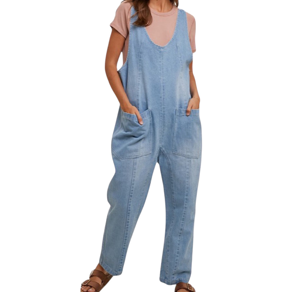 Denim Overall with Open Back Detail