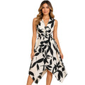 Black Chic Leaf Print Crisscross Sleeveless Midi Dress