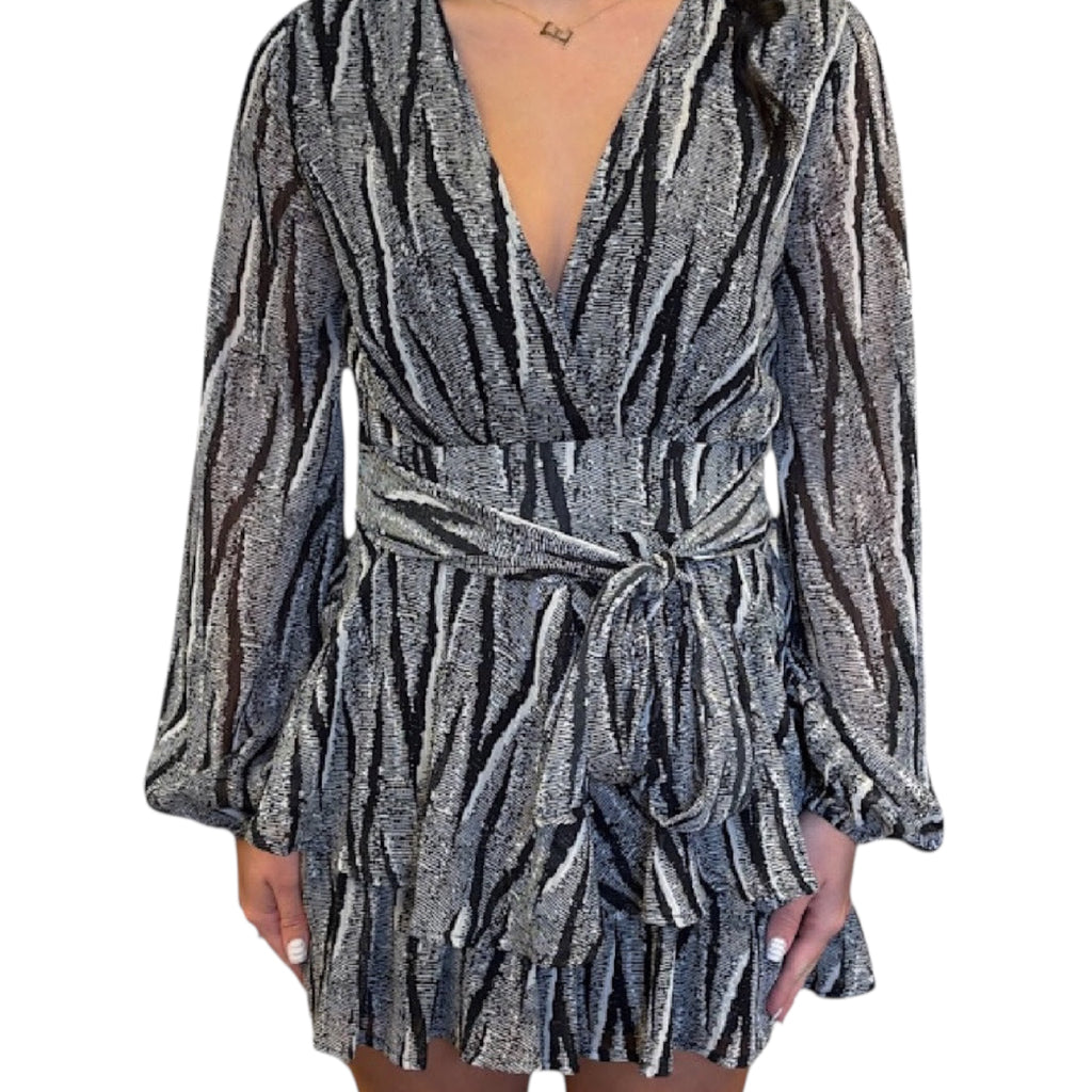 Black Animal Print Tie-Front Romper
