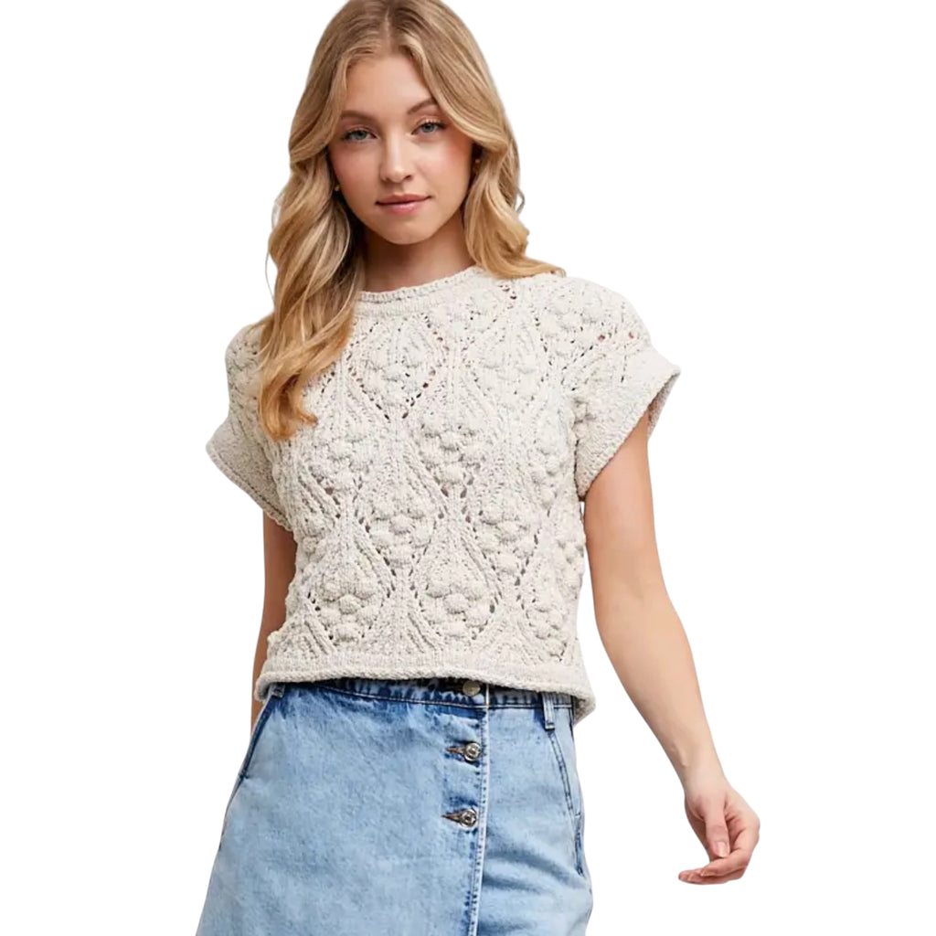 Natural Knit Short Sleeve Sweater