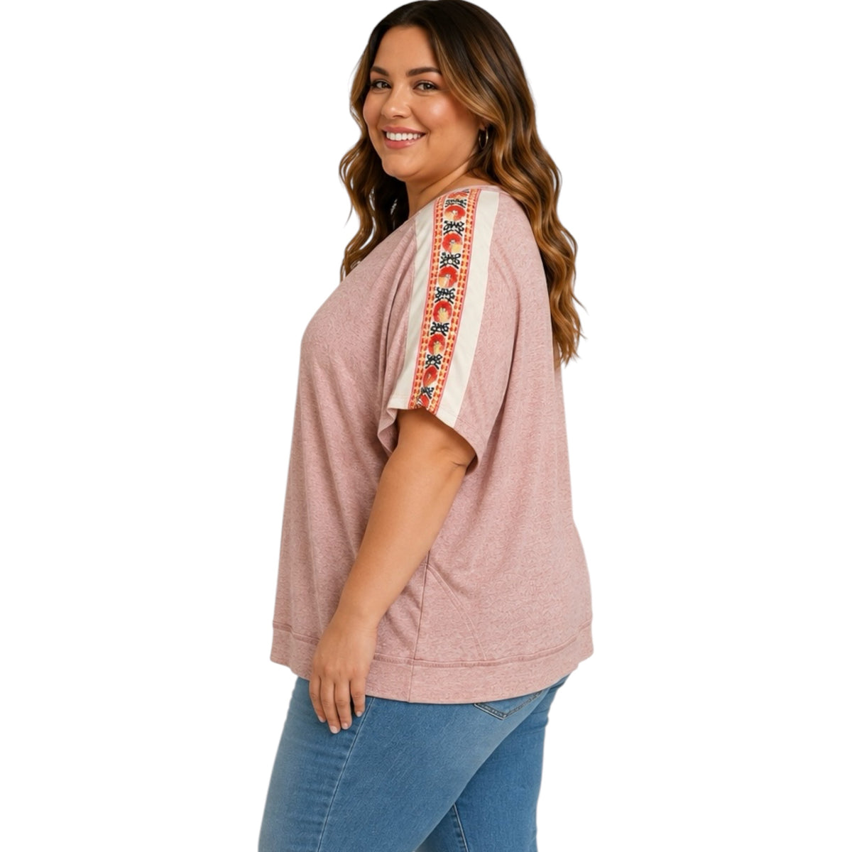 Plus Heather Pink Slub Knit Dolman Top