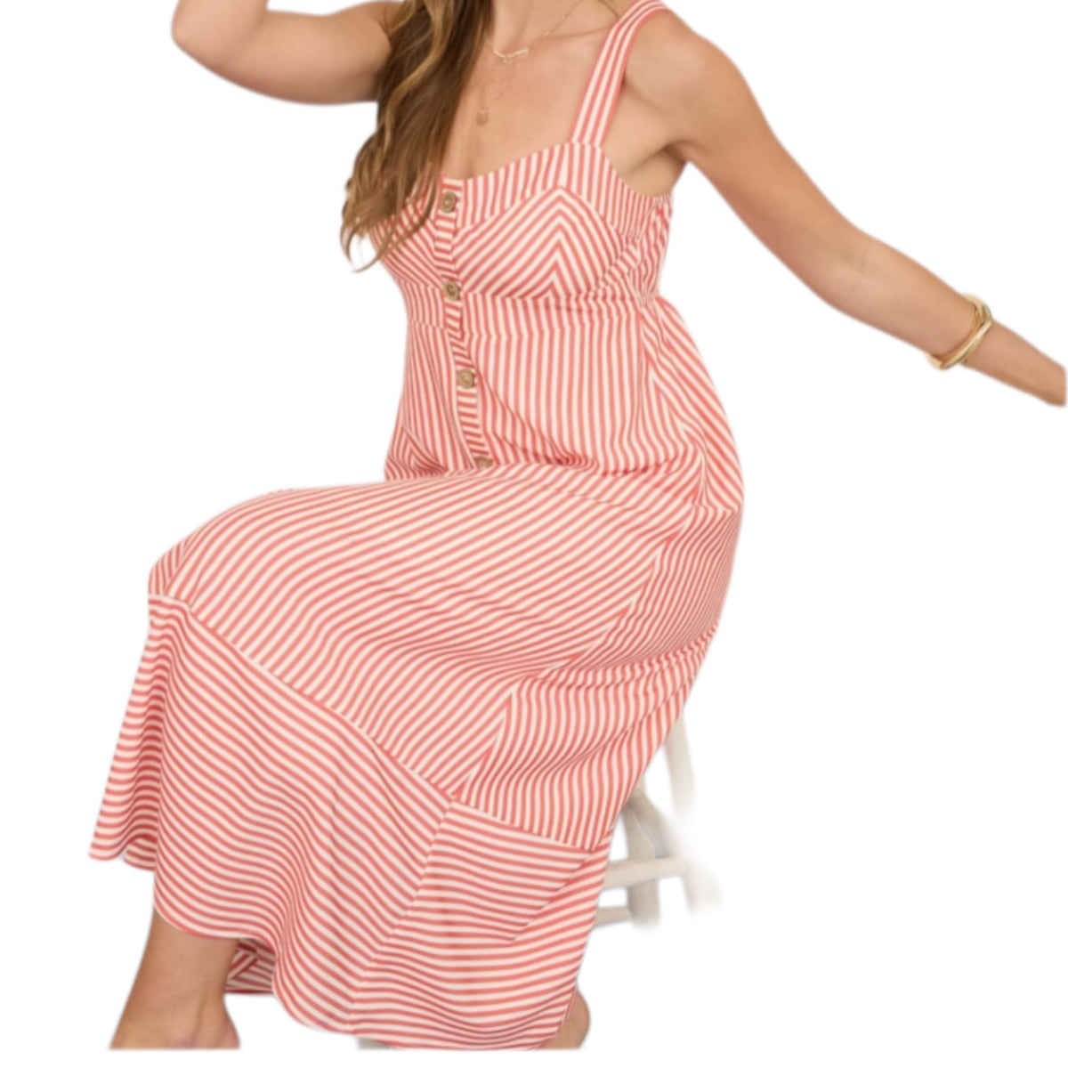 Red Striped Sweetheart Midi Dress
